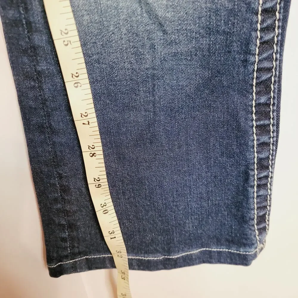Miss Me Mid rise cropped sequin embroidered blue jean size 28 Glam Y2K Bling